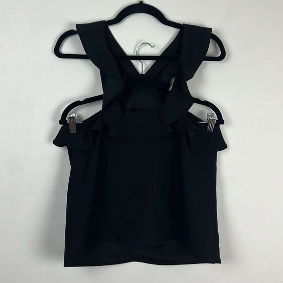 Banana Republic Black Criss Cross Ruffle Sleeveless Blouse Women’s Size Small - Picture 6 of 14